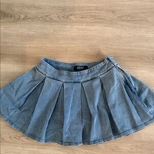 AKIRA Denim Pleated Skater Skirt